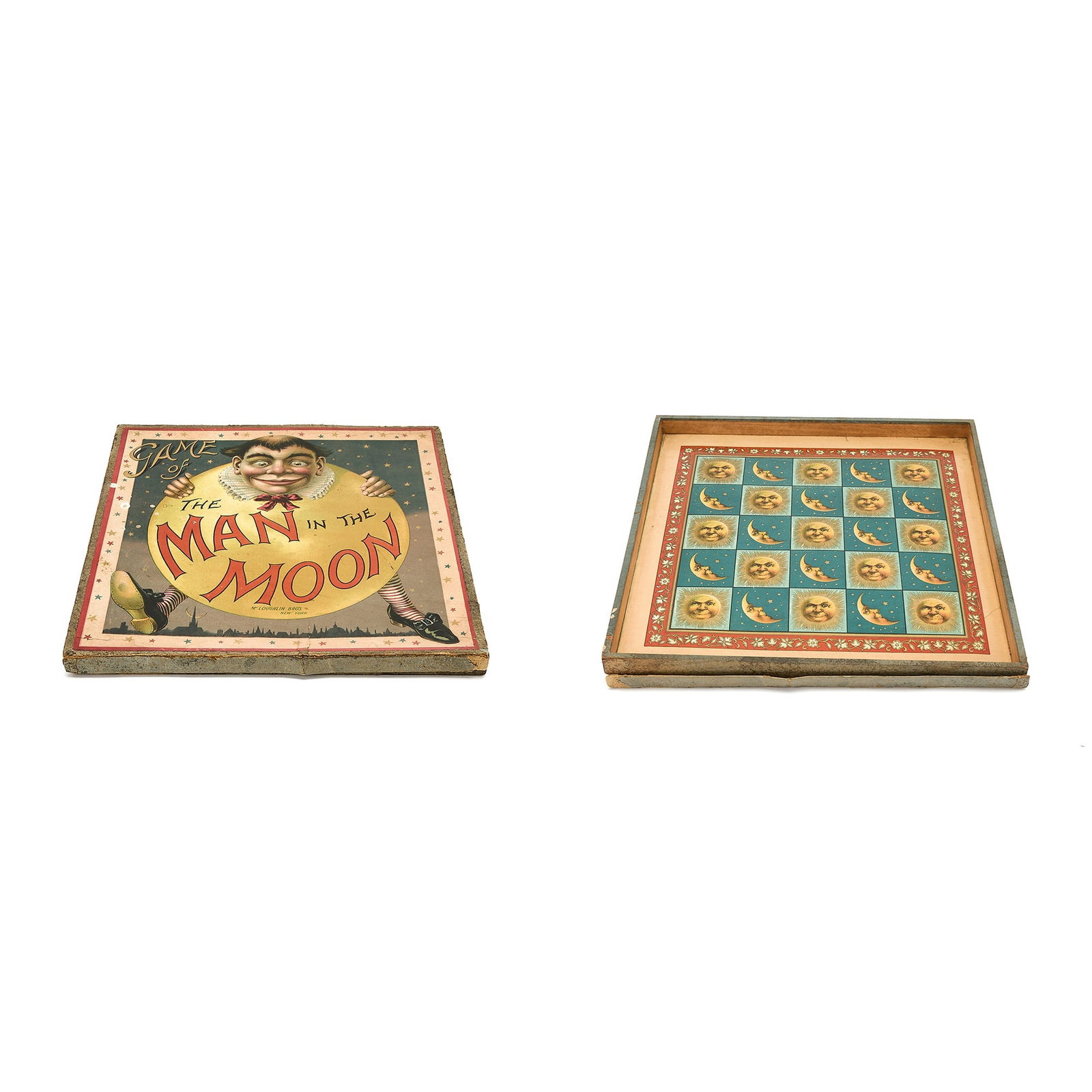 The Man in the Moon board game by Mcloughlin Bros.: GAMES [McLOUGHLIN BROS.] The Man in the Moon. Circa 1901. Inset gameboard i