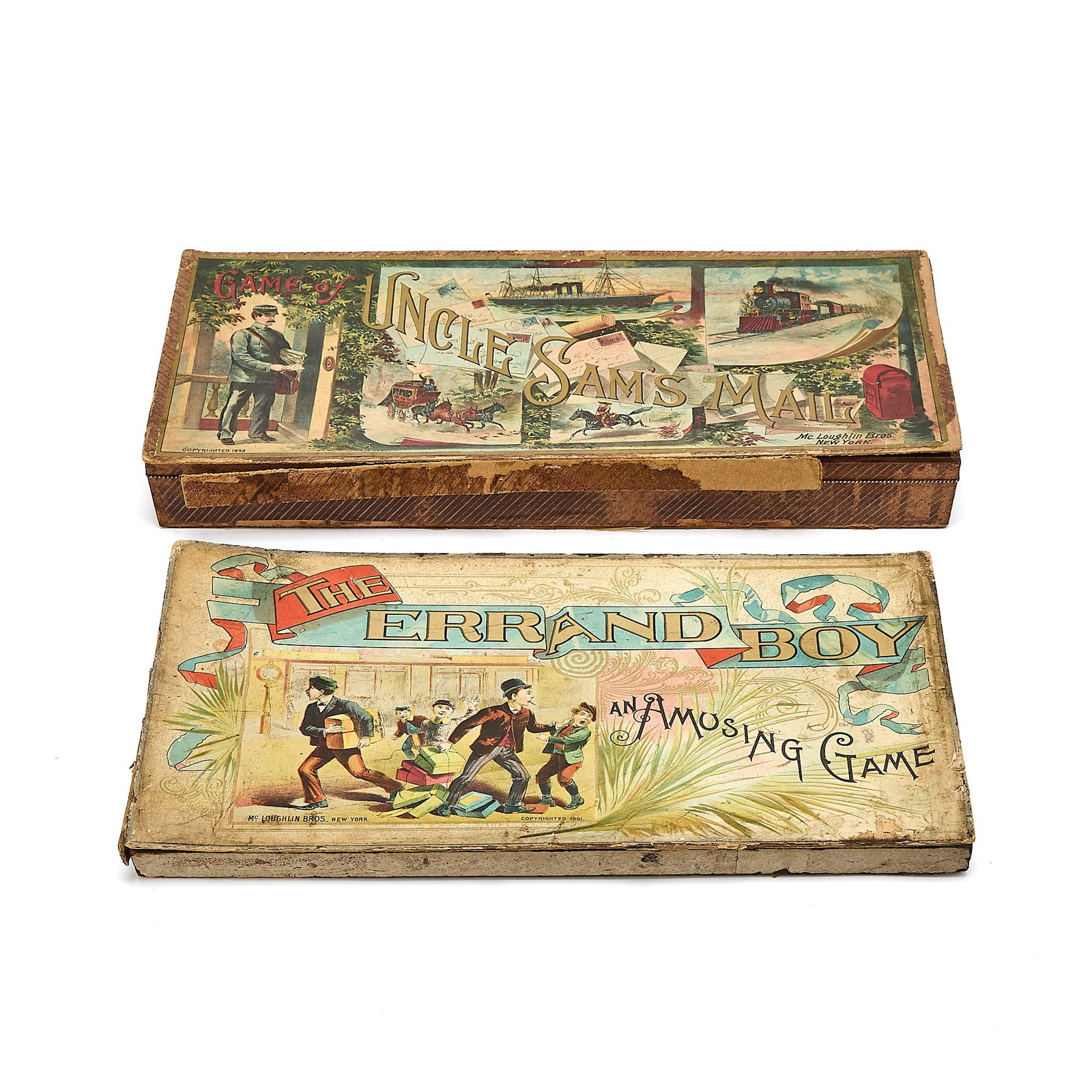 Two McLoughlin Bros. board games: GAMES [McLOUGHLIN BROS.] Two boxed board games. Comprising The Erra