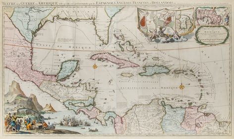 A large and rare Covens and Mortier map Teatre de la Guerre en Amerique