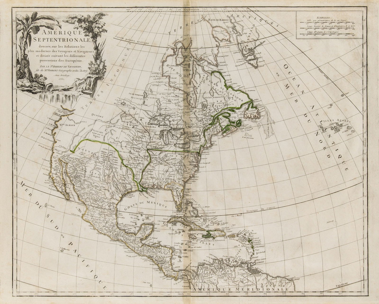 A French map of North America at the time of the French & Indian War: [MAP – NORTH AMERICA] VAUGONDY, ROBERT DE. Amerique Septentrionale, Dressee, sur les Relations les Plus Mo