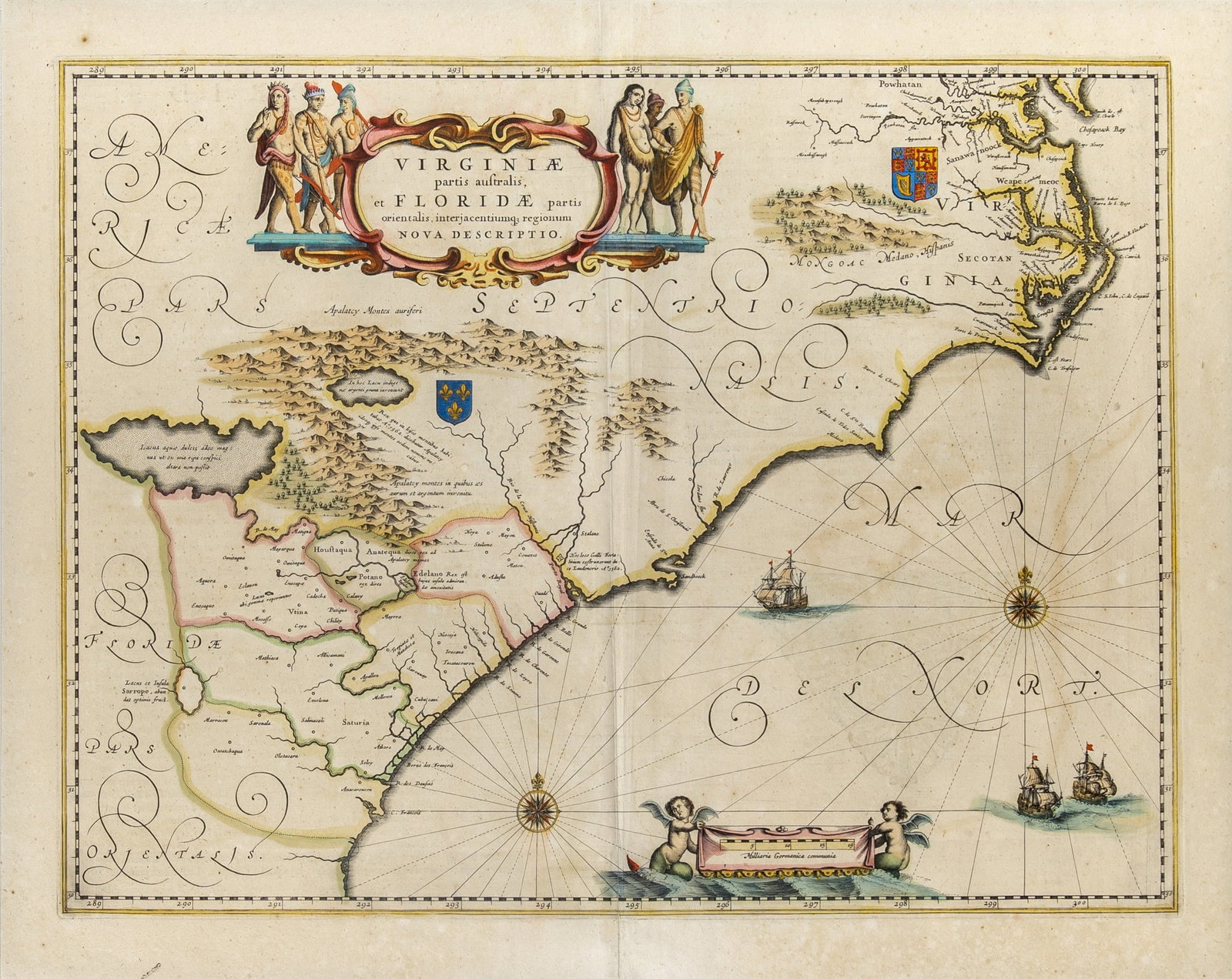 Jan Jansson: Virginiae patis australis, et Floridae partis orientalis... 1639: [MAPS - VIRGINA AND FLORIDA] JANSSON, JAN. Virginiae partis australis, et Floridae