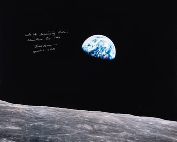 Apollo 8 astronaut Frank Borman signed large-format "Earthrise" photograph