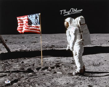 Apollo 11 astronaut Buzz Aldrin signed large-format photograph on the moon