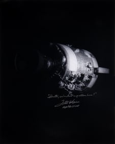 Two Apollo 13 photographs inscribed by astronaut Fred Haise