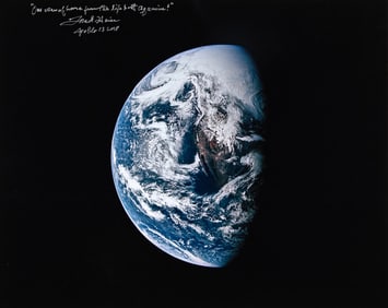Apollo 13 Earth photograph inscribed by astronaut Fred Haise