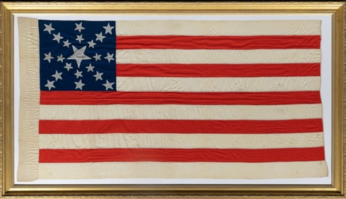 A large and rare 21-Star United States Flag in the Great Star pattern, circa 1819