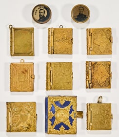 Collection of Civil War photo lockets and buttons