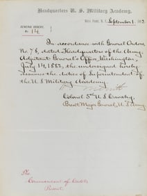 Document promoting Wesley Merritt to command at West Point