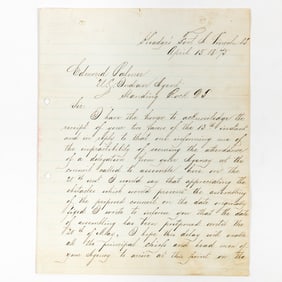 A scarce letter by General Custer while at Fort Lincoln in 1875