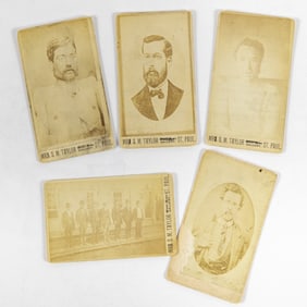 Five carte de visite of individuals from the 1876 Bank Raid