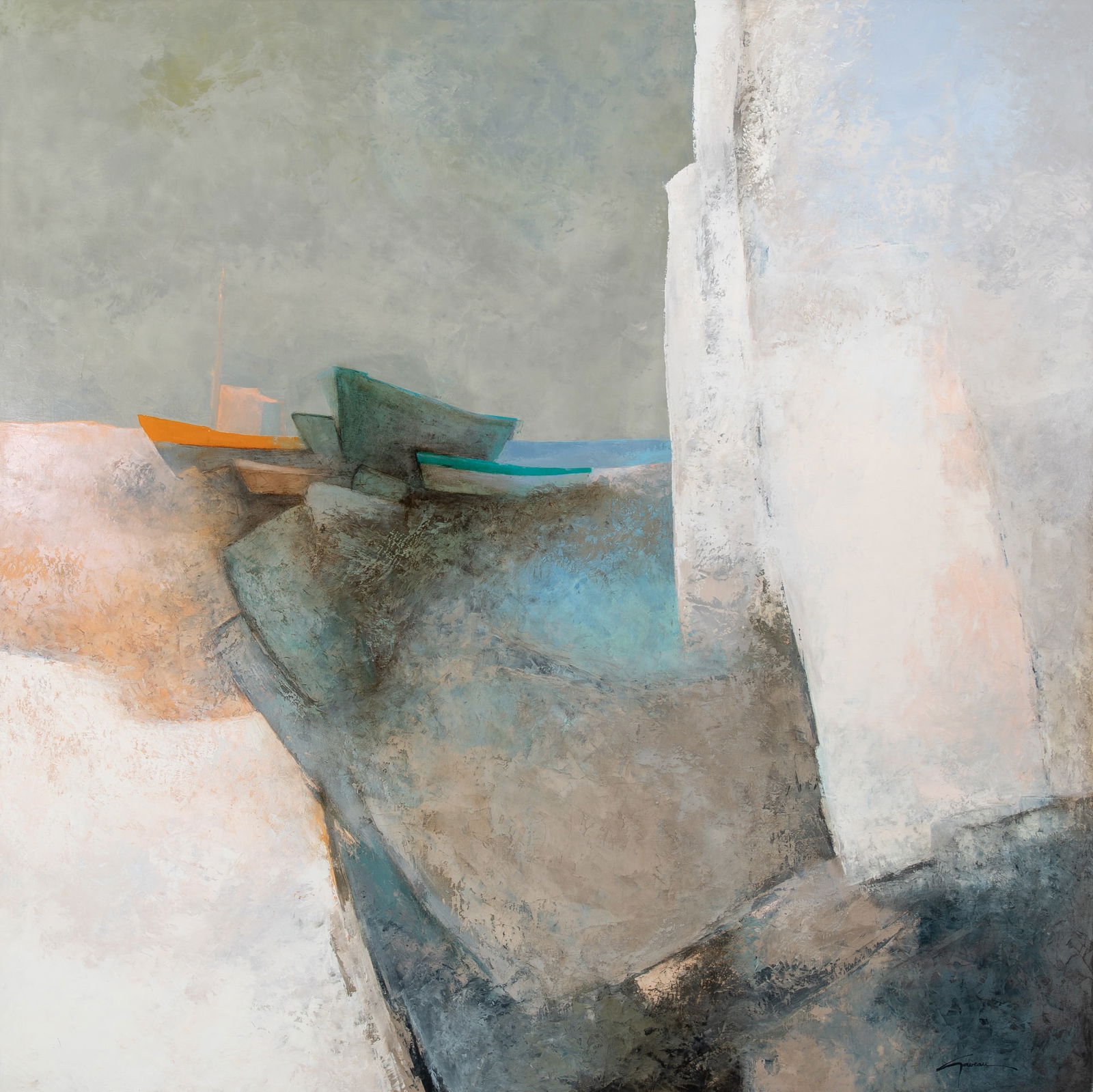 Claude Gaveau: French, 1940-2021La Falaise RoseSigned Gaveau (lr); signed Gaveau on the reverse and inscribed as titled on the stretcherOil on canvas47 1/4 x 47 1/4 inches (120 x 120 cm) (Framed 4