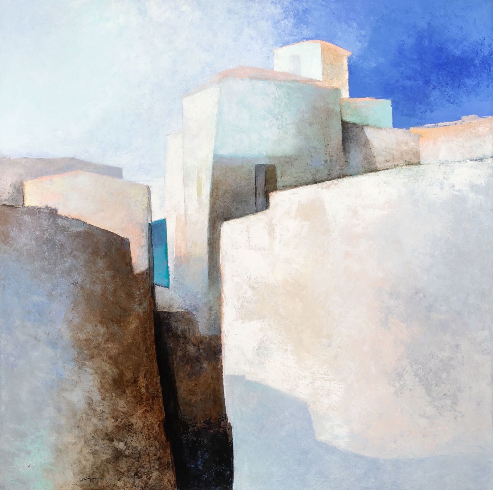 Claude Gaveau: French, 1940-2021Rue Émile ZolaSigned Gaveau (ll); signed Gaveau on the reverse and inscribed as titled on the stretcherOil on canvas47 1/4 x 47 1/4 inches (120 x 120 cm) (Fram