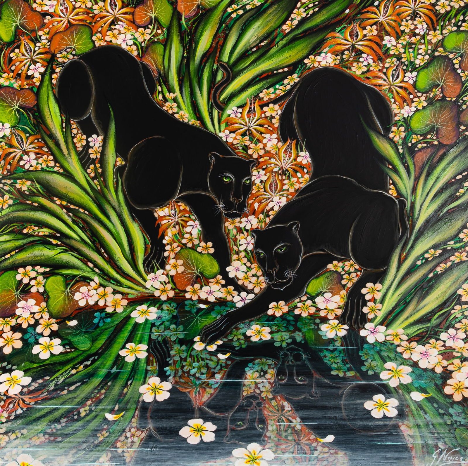 Gustavo Novoa: Chilean, b. 1941Green Dark Mirror Signed G Novoa (lr), signed Novoa and inscribed as titled on the reverseOil on Masonite36 x 36 inches (91.4 x 91.4 cm) Provenance:Sale, Doyle New York