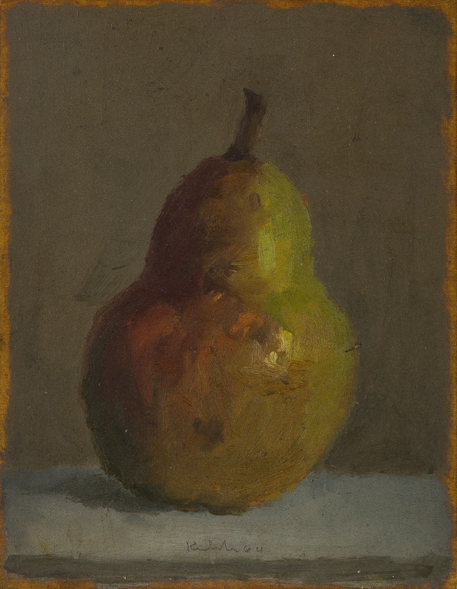 Robert Kulicke: American, 1924-2007Still Life of Pear, 1964Signed Kulicke and dated 64 (lc)Oil on canvas board9 x 7 inches (22.9 x 17.8 cm) minor surface soiling.