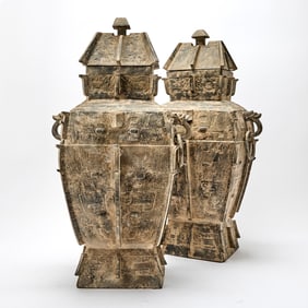 Pair of Large Chinese Archaistic Pottery Vessels