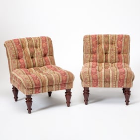 Pair of Upholstered Mahogany Slipper Chairs