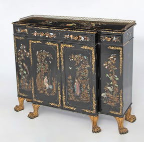 Regency Style Ebonized and Chinoiserie Decorated Cabinet