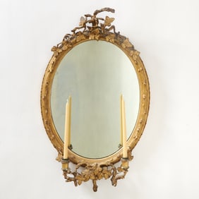 George III Style Oval Two Light Girandole Mirror