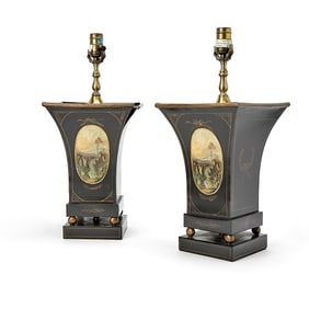 Pair of Victorian Style Painted Tole Lamps