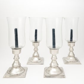 Set of Four Silvered Metal and Blown Glass Photophores