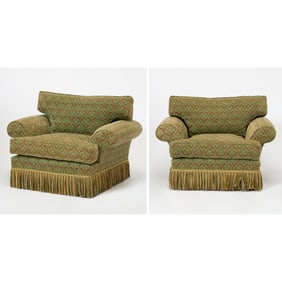 Pair of Green Upholstered Club Chairs
