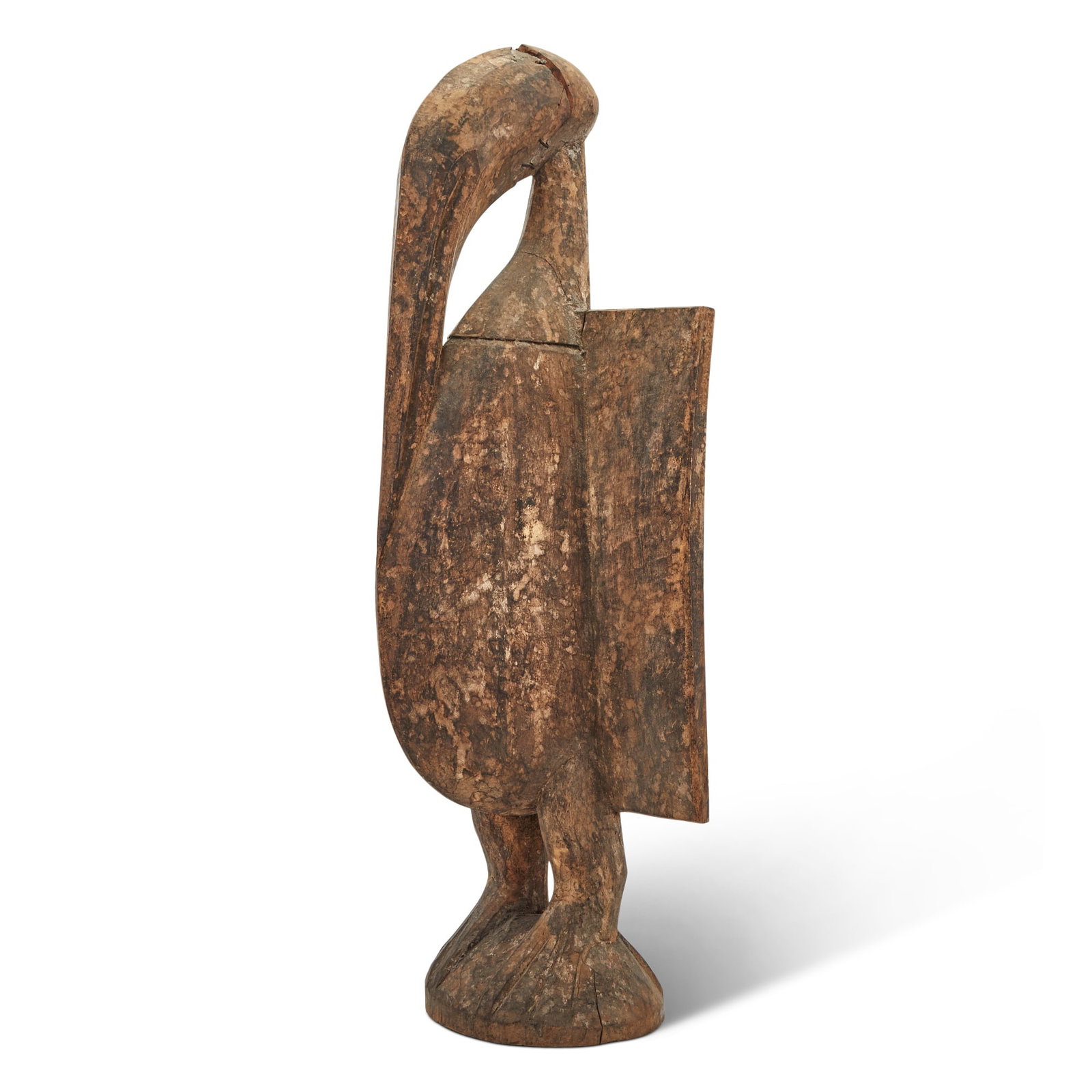 Senufo Wood Spirit Bird: Height 28 inches, width 11 inches, depth 9 inches Beak damaged