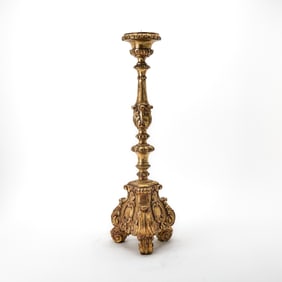 Italian Baroque Style Carved Giltwood Pricket Candlestick