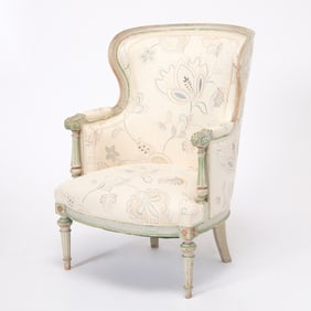 Louis XVI Style Upholstered Painted Wood Bergère