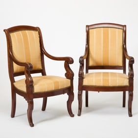 Pair of Louis Philippe Upholstered Mahogany Fauteuils