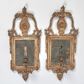 Pair of Italian Rococo Gilt and Silvered Girandole Sconces