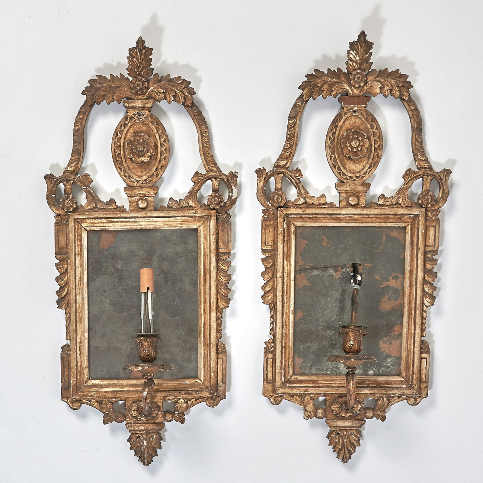 Pair of Italian Rococo Gilt and Silvered Girandole Sconces (1 of 3)
