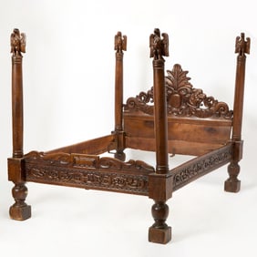Italian Baroque Style Carved Walnut Four Poster Bedstead