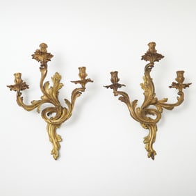 Pair of Louis XV Style Ormolu Three-Branch Wall Lights