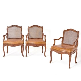 Set of Three Louis XV Carved Walnut Fauteuils à la Reine