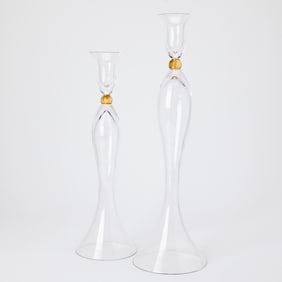Pair of Rogaska Blown Glass Candlesticks