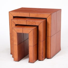 Nest of Three Leather Clad Tables