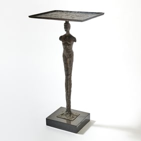 Giacometti Style Bronze and Marble Side Table