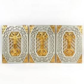 Three Art Deco Parcel Gilt Plaster Architectural Panels