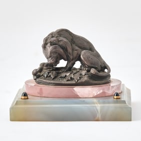 French Silver Lion Sculpture