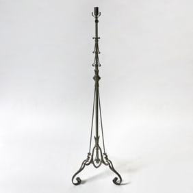 Green Patinated Wrought Iron Floor Lamp