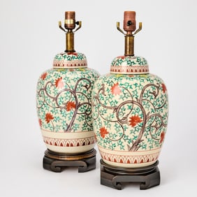Pair of Chinese Export Famille Verte Vases as Lamps