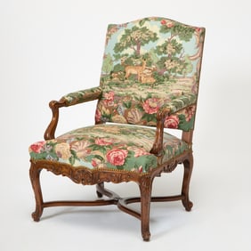 Regence Style Upholstered Mahogany Library Armchair