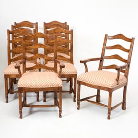 Set of Eight French Provincial Style Walnut Upholstered Dining Chairs