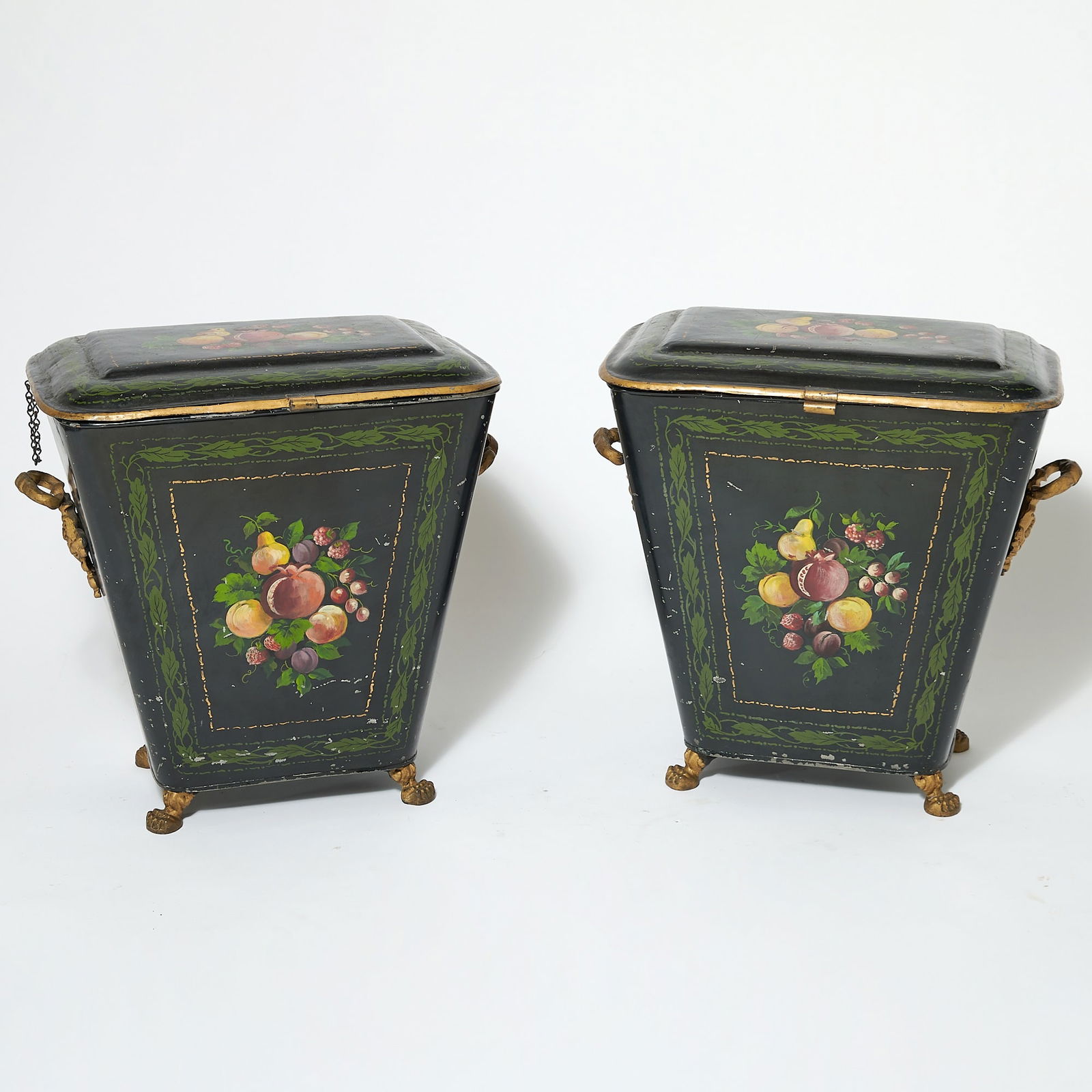 Pair of Regency Style Polychrome Painted Tole Coal Scuttles (1 of 6)