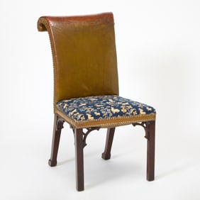 George III Style Leather and Needlepoint Upholstered Walnut Side Chair