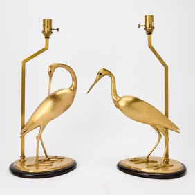 Pair of Brass Heron-Form Table Lamps