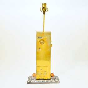 English Brass Public Restroom Door Lock Made into a Table Lamp