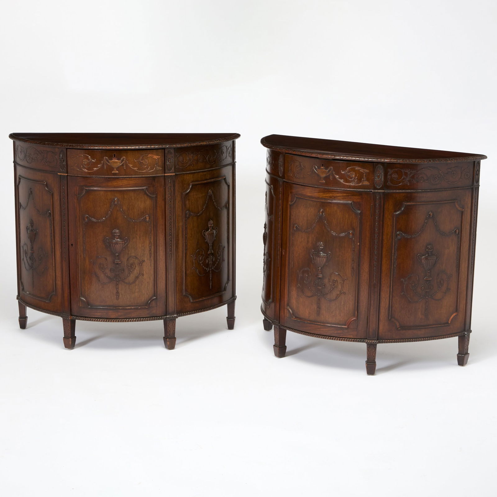 Pair of George III Style Stained Walnut Demilune Cabinets (1 of 5)