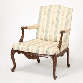 George III Style Upholstered Mahogany Library Armchair