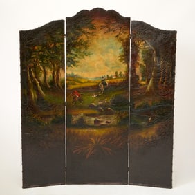 English Painted Leather Three-Panel Screen